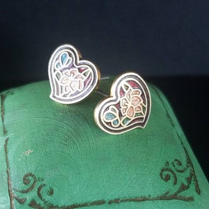 Cloisonne Heart Shaped Stud Earrings