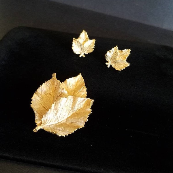 BSK Leaf Parure Jewelry Set, Vintage Costume Jewelry, Gifts for Her, Autumnal Jewelry