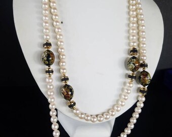 MOSS GREEN FRESHWATER Pearl Necklace Freshwater Pearl Holiday gift for Women Cloisonne Cloisonne Amulet Sterling Silver Glass Pearl