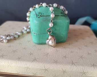 Sterling Silver Heart Lariat Coin Pearl Necklace NBJ357