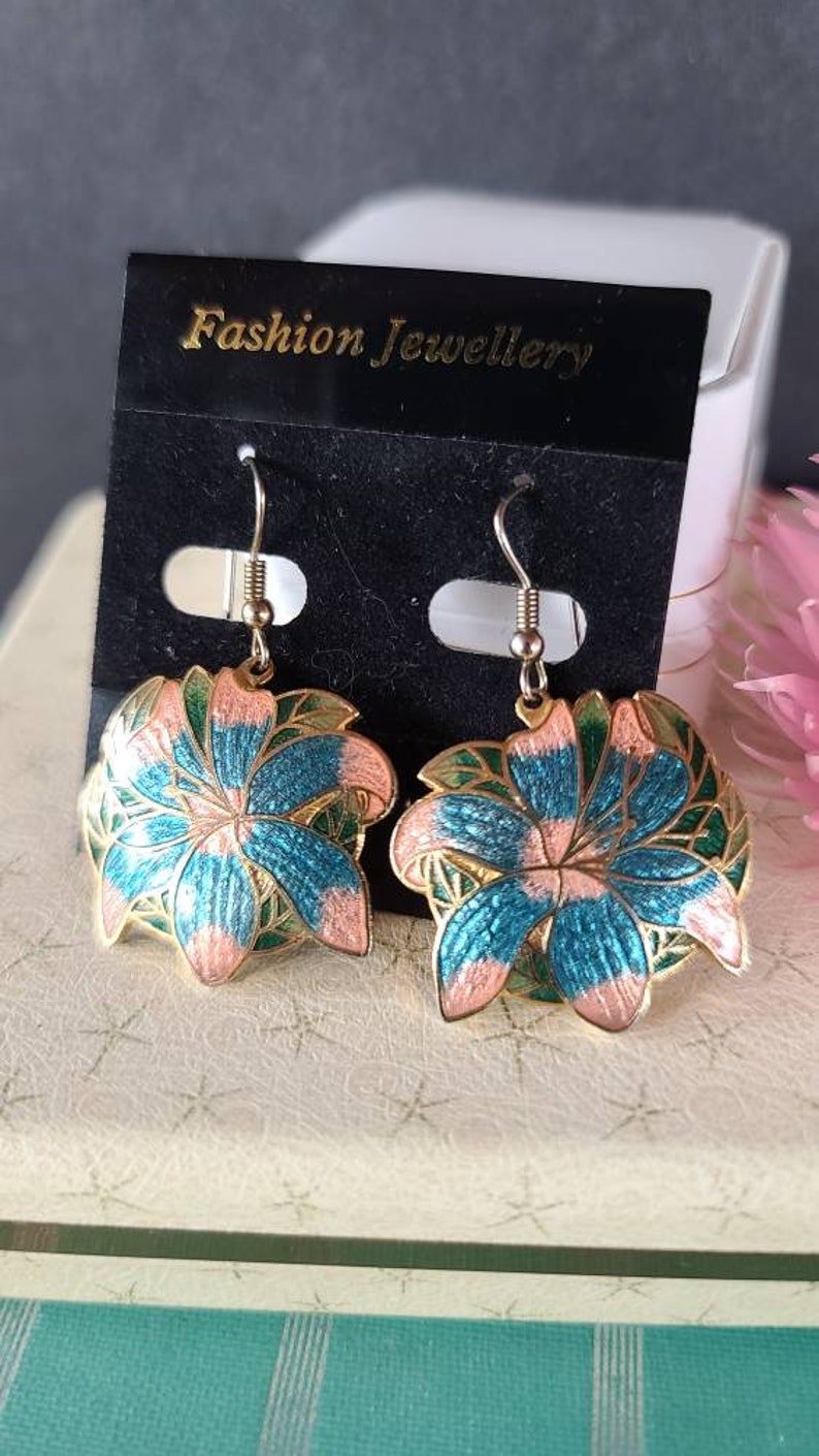 Cloisonne Floral Dangling Earrings image 4