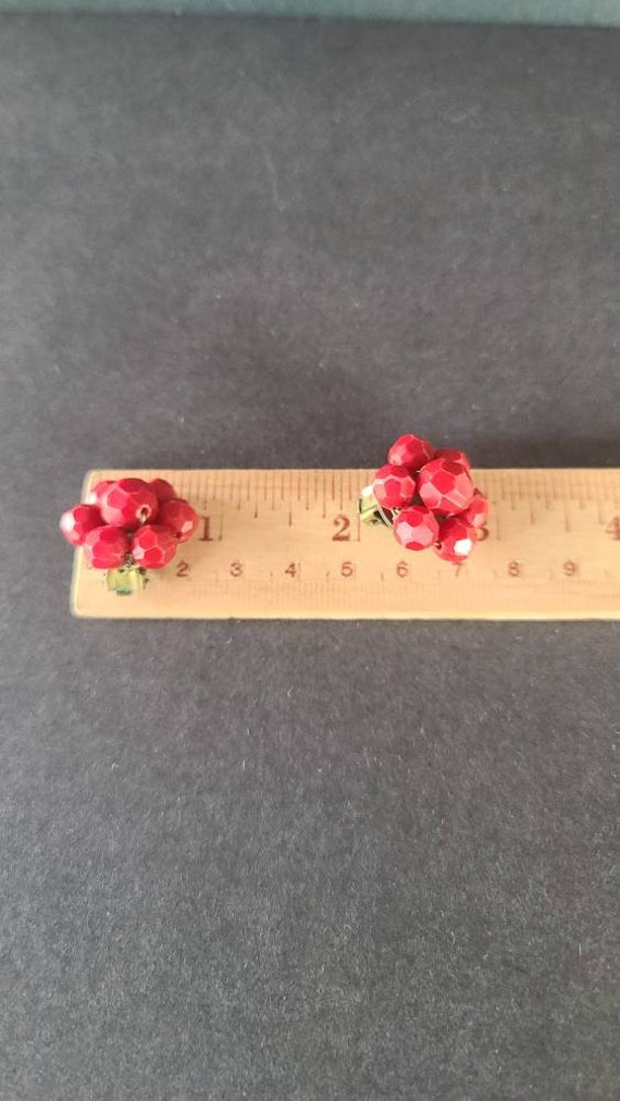 Cherry Cluster Beaded Western Germany Clip-on Ear… - image 9