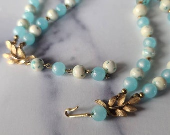 Double-stranded Aqua and White Beaded Necklace - Etsy