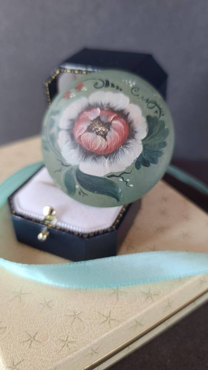 Handpainted Floral Wooden Brooch