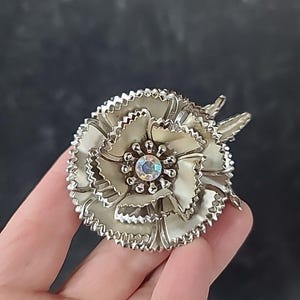Silver Tone Floral Rhinestone Brooch Vintage