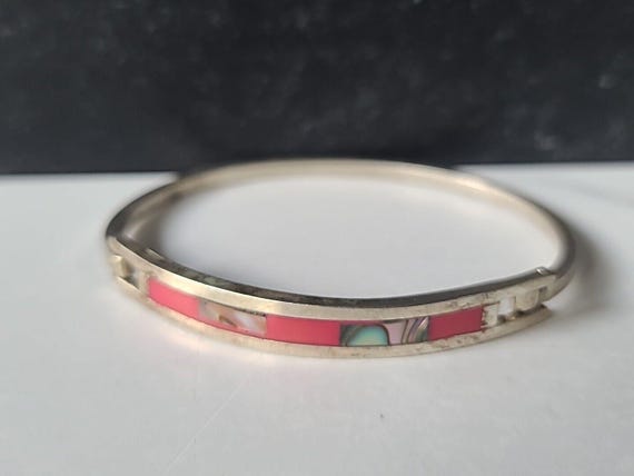Abalone Shell Hinged Bangle Bracelet Vintage - image 5