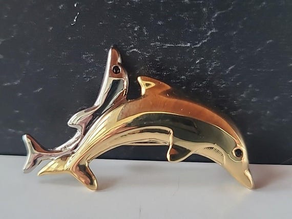 ツートンカラーのイルカ型ブローチ ヴィンテージコスチューム