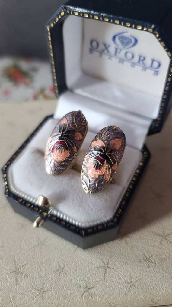 Cloisonne Floral Pierced Earrings - image 6