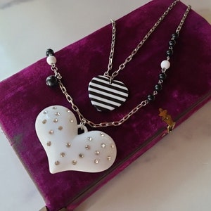 Vintage Multistrand Rhinestone Heart Pendant Necklace