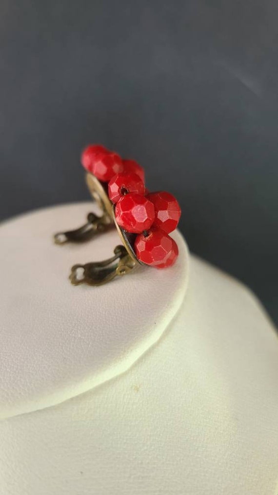 Cherry Cluster Beaded Western Germany Clip-on Ear… - image 7