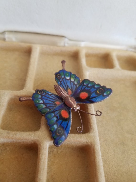 Vintage Blue Green Orange Resin Butterfly Brooch/… - image 9