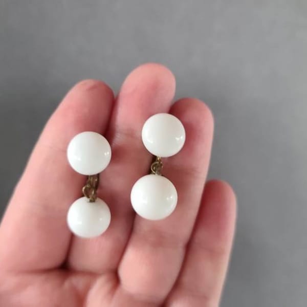 White Dangling Screwback Earrings