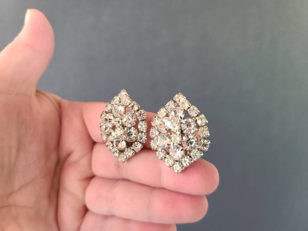Clear Rhinestone Clipon Earrings Etsy