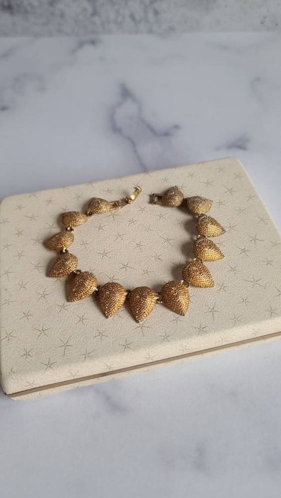 Vintage Gold Tone Textured Bracelet - image 1