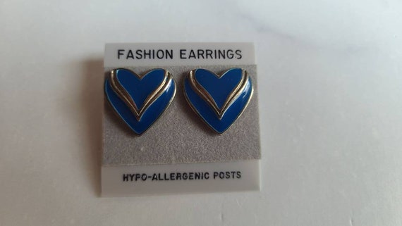 Vintage Heart Shaped Blue and Silver Stud Earrings - image 7