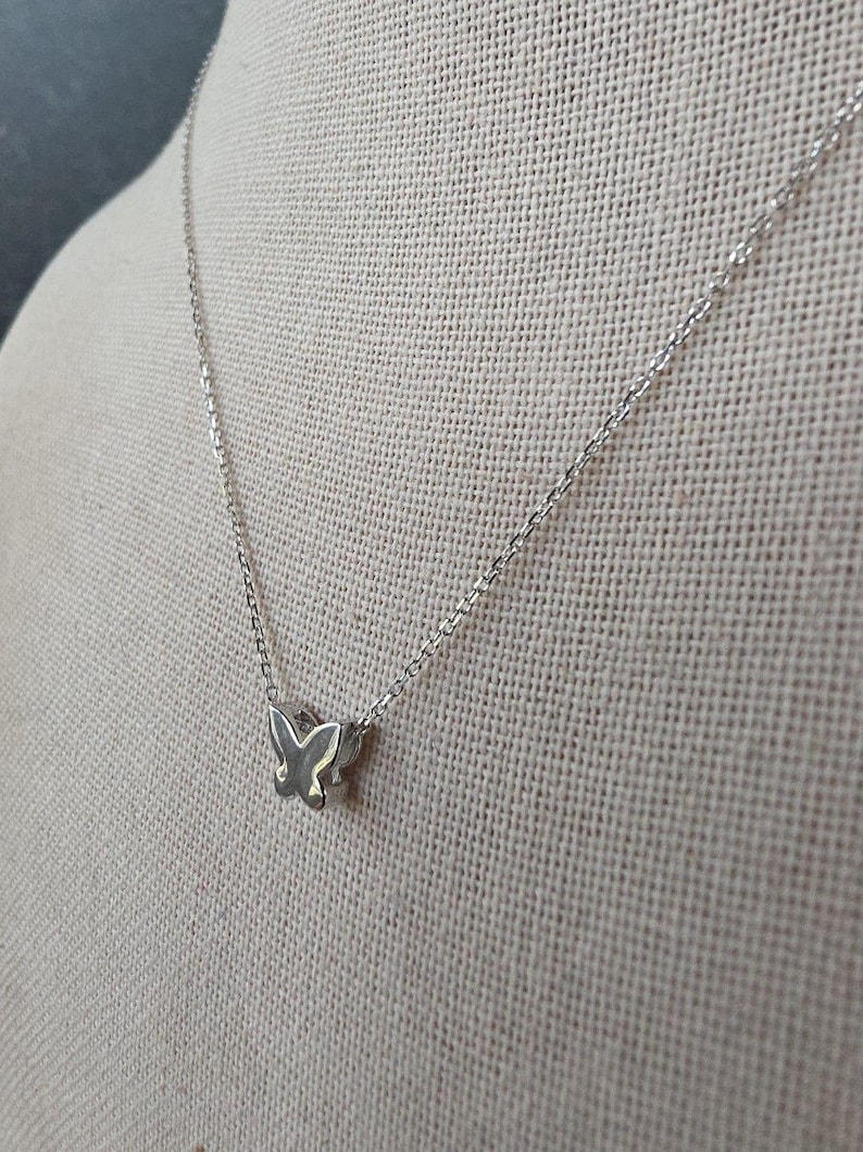 925 Sterling Silver Butterfly Pendant Adjustable Necklace Vintage image 4