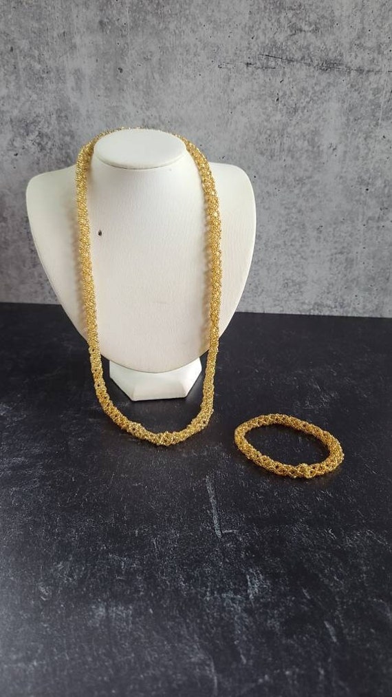 Vintage Woven Gold Tone Beaded Jewelry Set