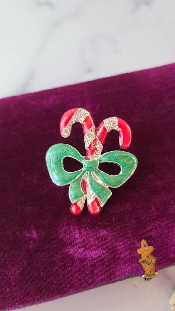 Double Candy Cane Bow Brooch - image 1