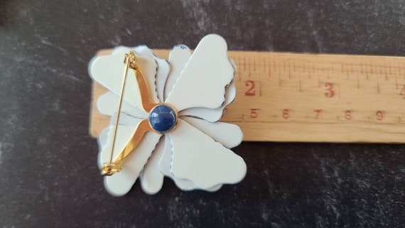 Vintage Blue and White Striped Floral Brooch - image 10