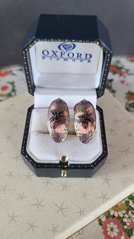 Cloisonne Floral Pierced Earrings - image 2