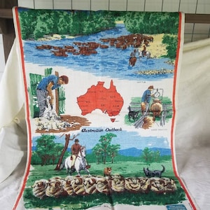 Large Australian Linen Tea Towel, New Old Stock