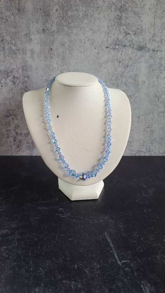 Vintage Blue Glass Crystal Beaded Necklace