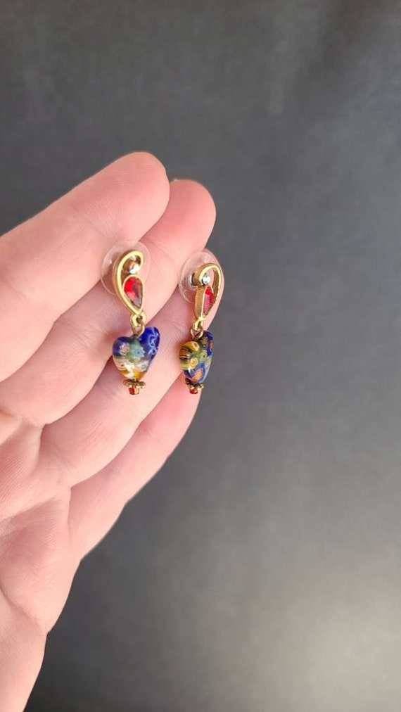 Millefiori Heart Dangling Earrings - image 6