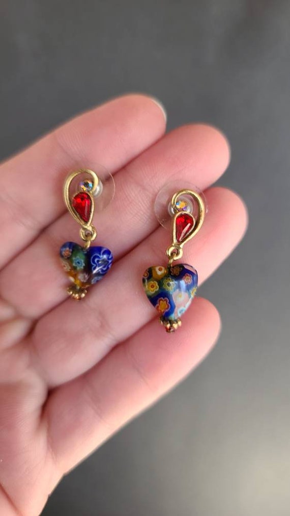 Millefiori Heart Dangling Earrings - image 7