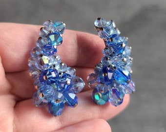 Blue Rhinestone Clip-on Earrings