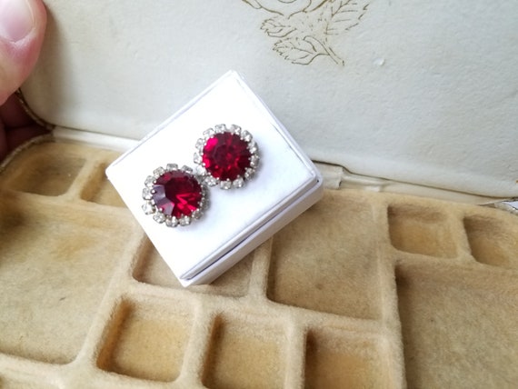 Vintage Red Ice Glam Earrings, Ruby, Diamond, Hol… - image 2