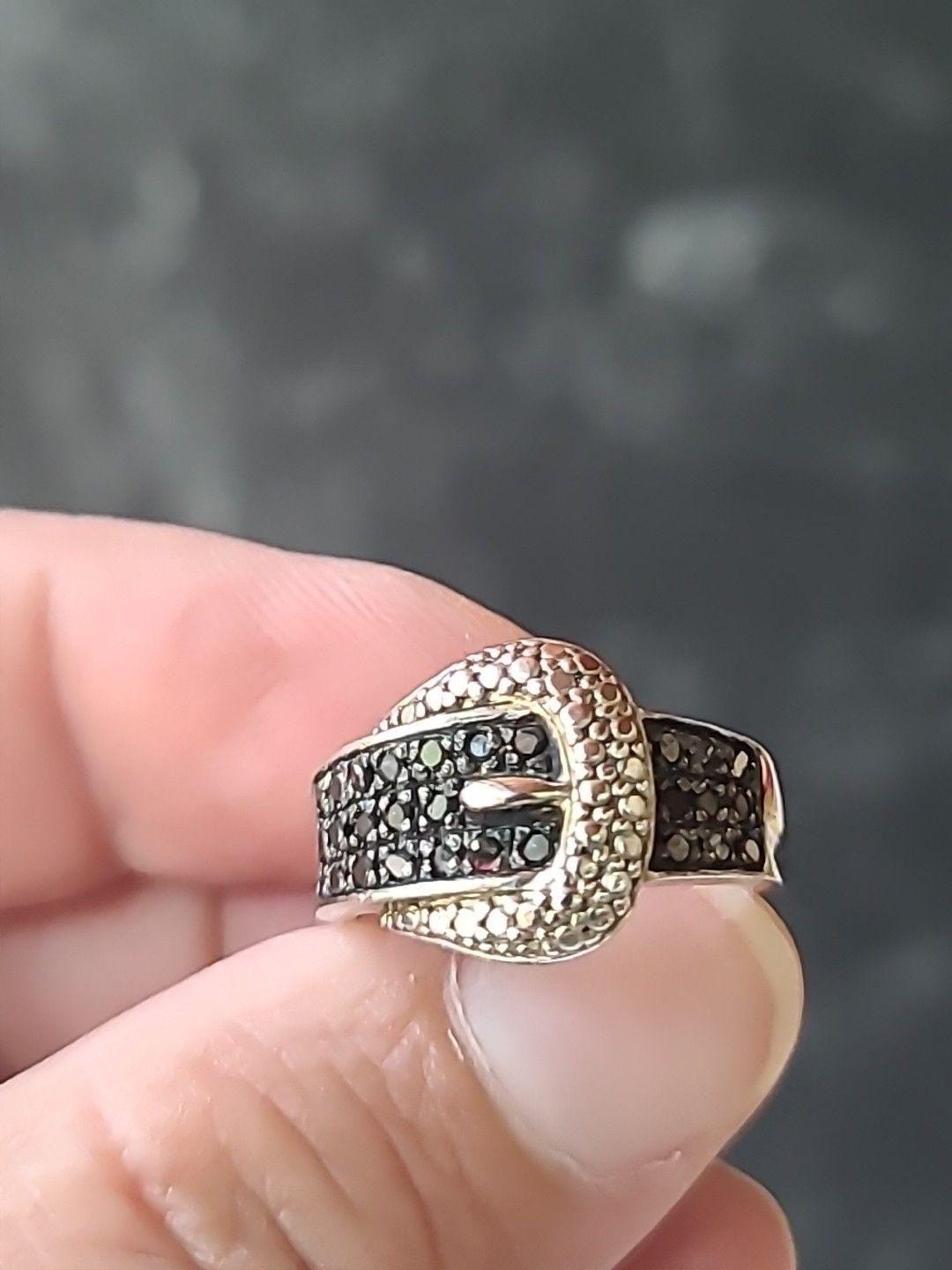 Bague Solitaire Argent Sterling 925 Avec Diamant Noir - Taille 58, Vintage, Neuf