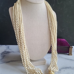 Cream And Gold Multistrand Beaded Necklace Vintage