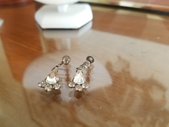 Clear Rhinestone Dangling Drop Screwback Earrings - image 7