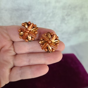 Apricot Floral Beaded Clip-on Earrings