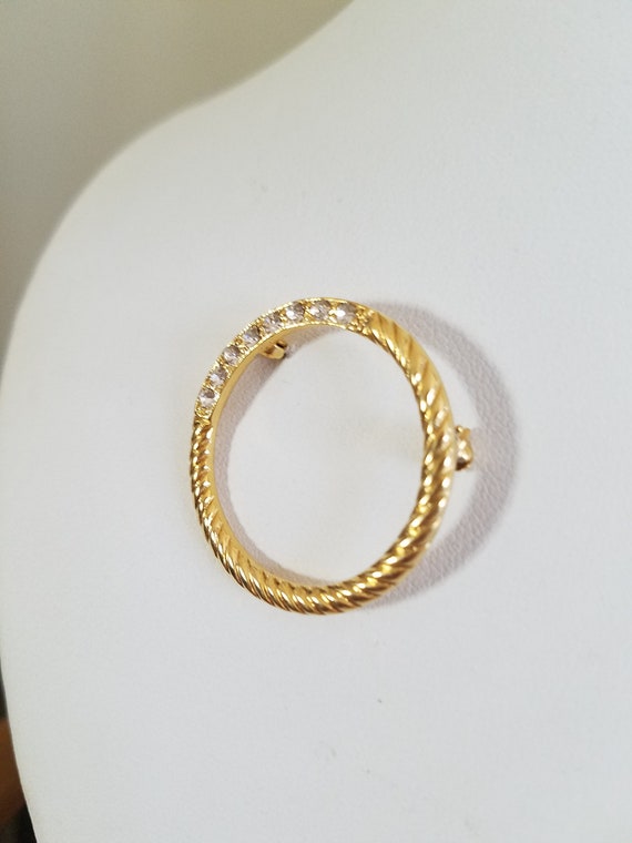 Vintage Clear Rhinestone Gold Tone Metal Circular… - image 3