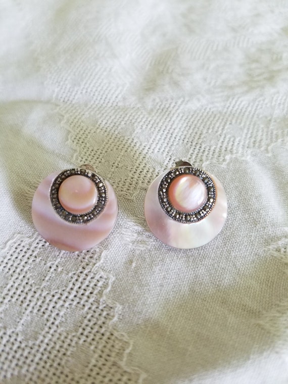 Vintage Pink Shell and Silver 925 Stud Earrings - image 4