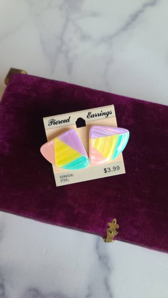 Pastel Plastic Triangular Stud Earrings - image 3