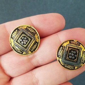 Damascene Round Geometric Cufflinks
