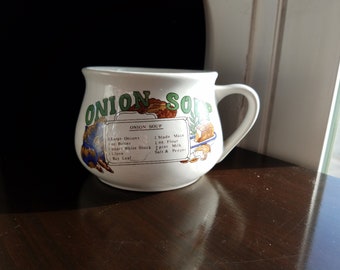 Onion Recipe Vintage Soup Bowl with Handle 1970s