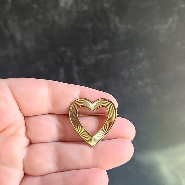 Gold Tone Metal Heart Shaped Brooch Vintage