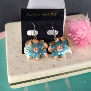 Cloisonne Floral Dangling Earrings image 1