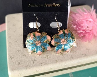 Cloisonne Floral Dangling Earrings