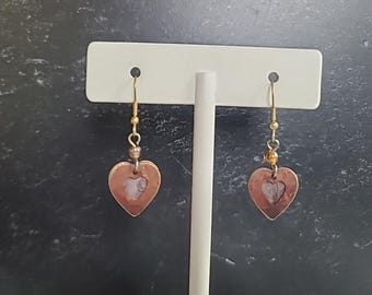 Two Tone Metal Heart Shaped Dangling Pierced Earrings Vintage