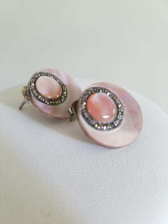 Vintage Pink Shell and Silver 925 Stud Earrings - image 2