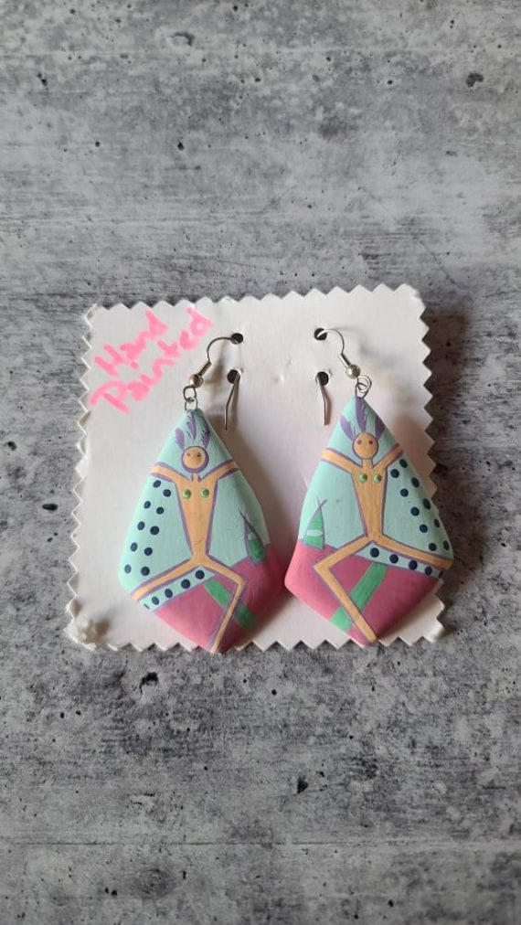 Handpainted Wooden Dangling Earrings