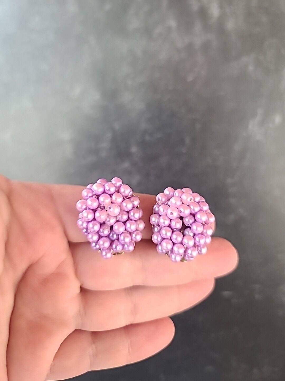 Vintage Purple Cluster Beaded Clipon Earrings Etsy