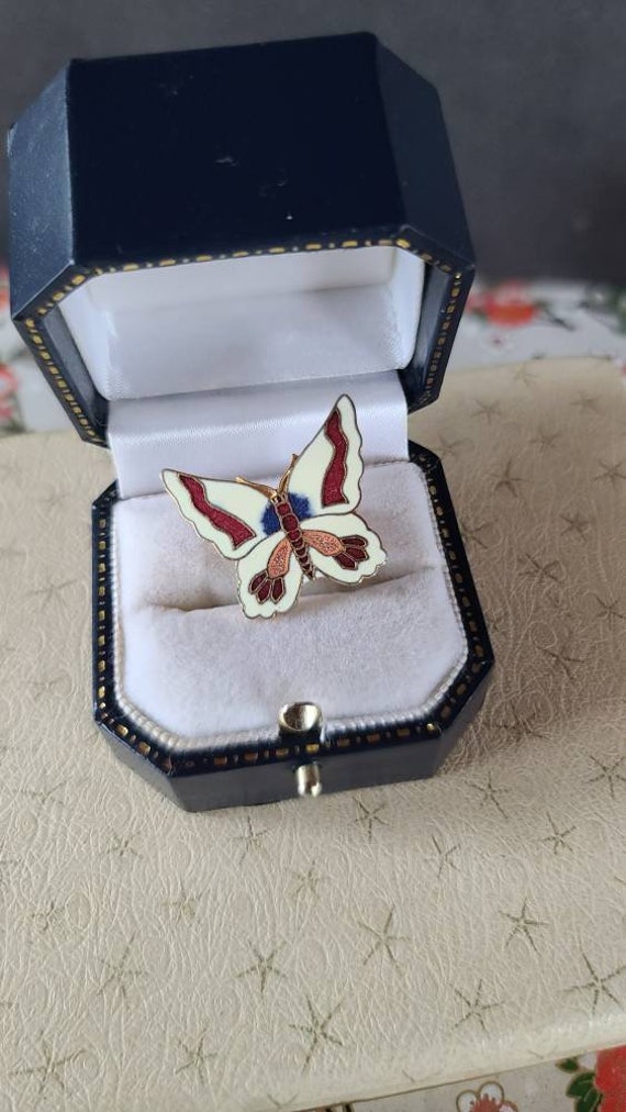 Vintage Cloisonne Butterfly Brooch - image 2