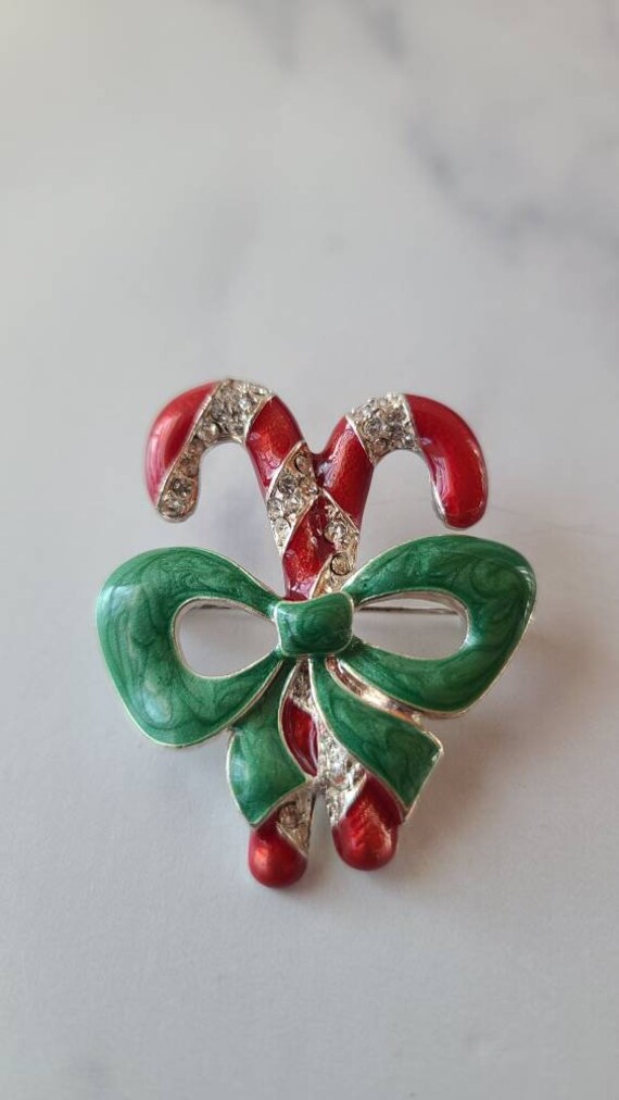 Double Candy Cane Bow Brooch - image 4