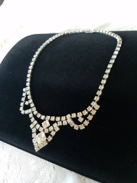 Glamorous Rhinestone Necklace, Vintage Wedding Ne… - image 2