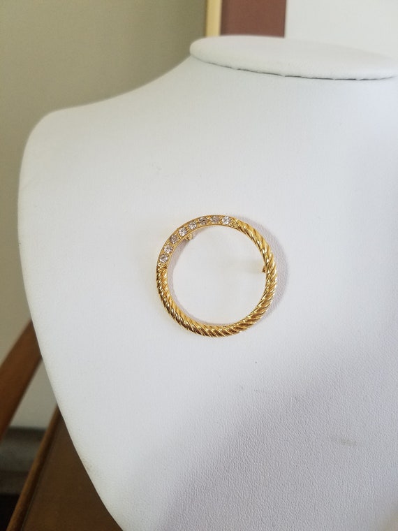 Vintage Clear Rhinestone Gold Tone Metal Circular… - image 1